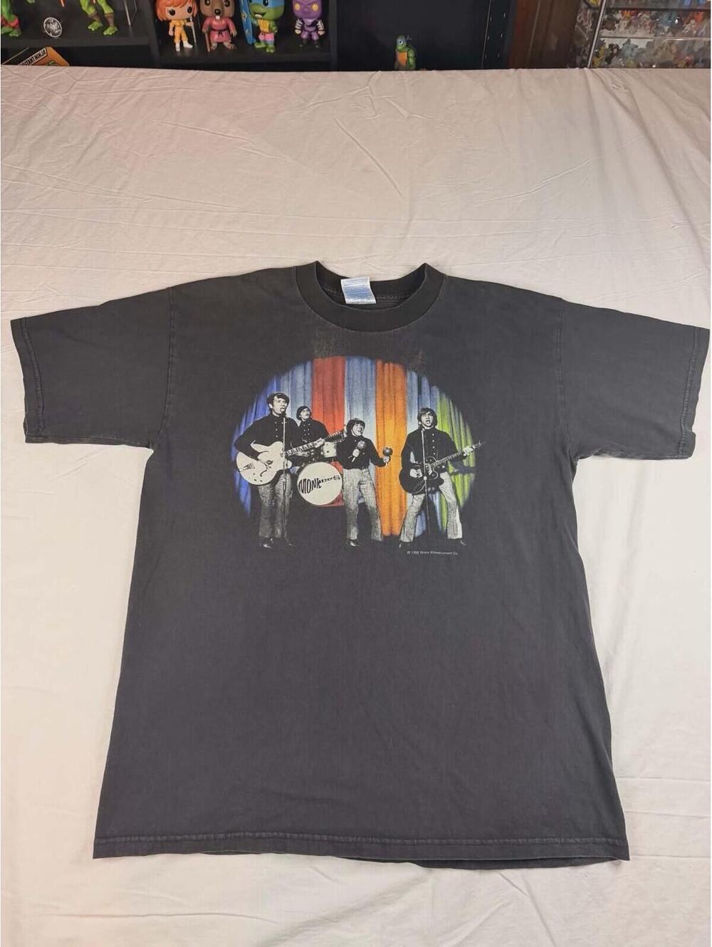 🎸✨ 1998 Gildan Heavy Cotton The Monkees Graphic T-Shirt Black Size L
